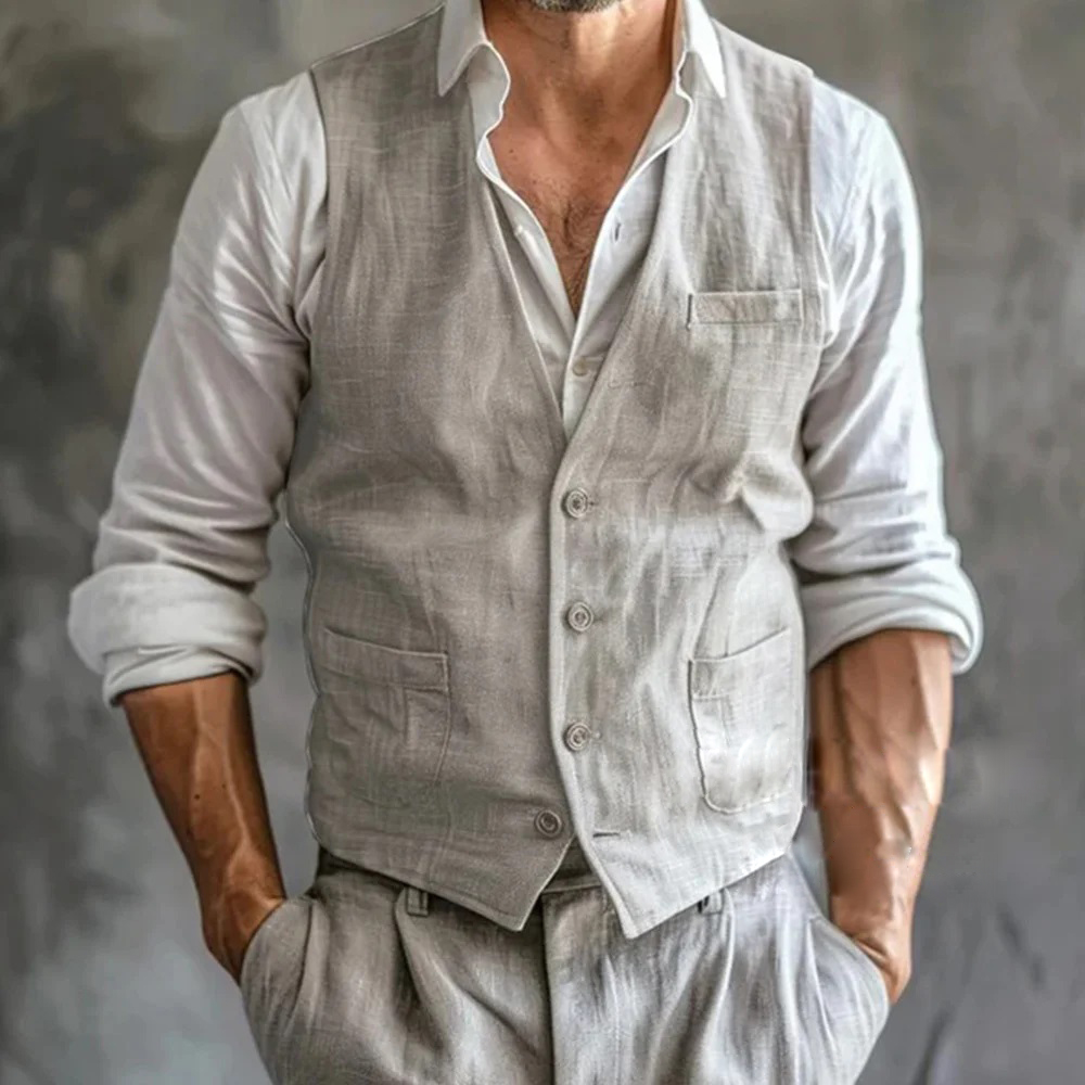 Formal Vest Waistcoat - Męska lniana kamizelka letnia męska kamizelka