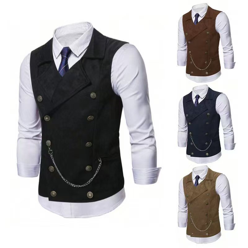 Formal Vest Waistcoat - Męska kamizelka dwurzędowa z łańcuszkiem, elegancka