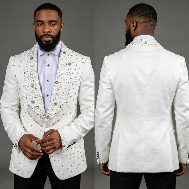 Men'S Formal Wear No Suit - Luksusowy biały garnitur męski z frędzlami