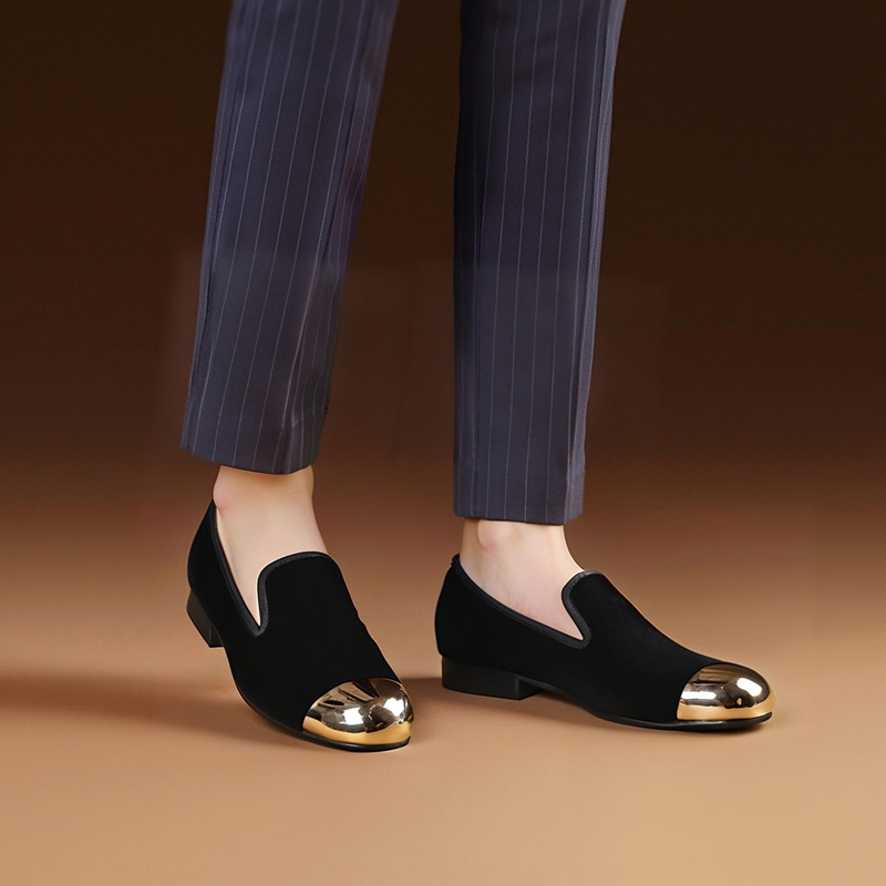 Men'S Formal Wear Slippers - Piergitar Klasyczne Czarne Aksamitne Wsuwane Pantofle