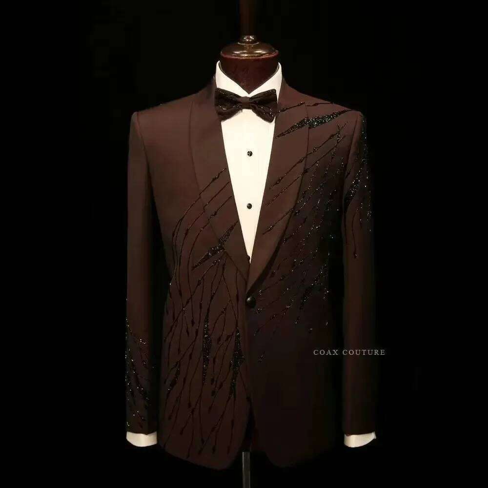 Men'S Formal Wear No Suit - Brązowe, eleganckie garnitury męskie z kryształkami,