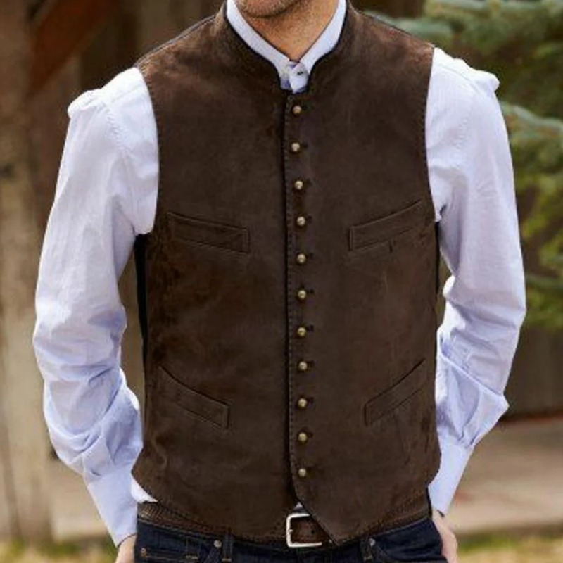 Formal Vest Waistcoat - Męska kamizelka kawowa zamszowa aksamitna jednorzędowa