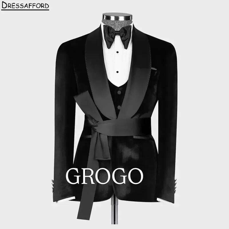 Men'S Formal Wear No Suit - Czarne, eleganckie garnitury ślubne z paskiem,