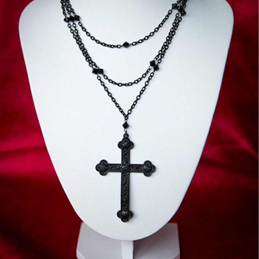 Men'S Gothic Formal Wear - Modny Gotycki Czarny Wisiorek Krzyż z