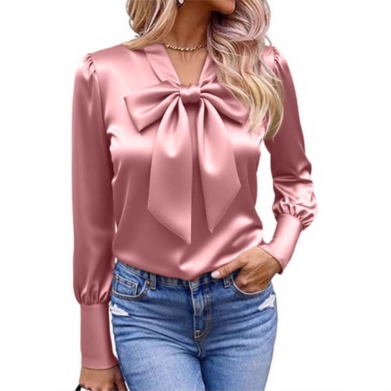 Damska satynowa bluzka z kokar – Satin Bow Tie recenzja i cena