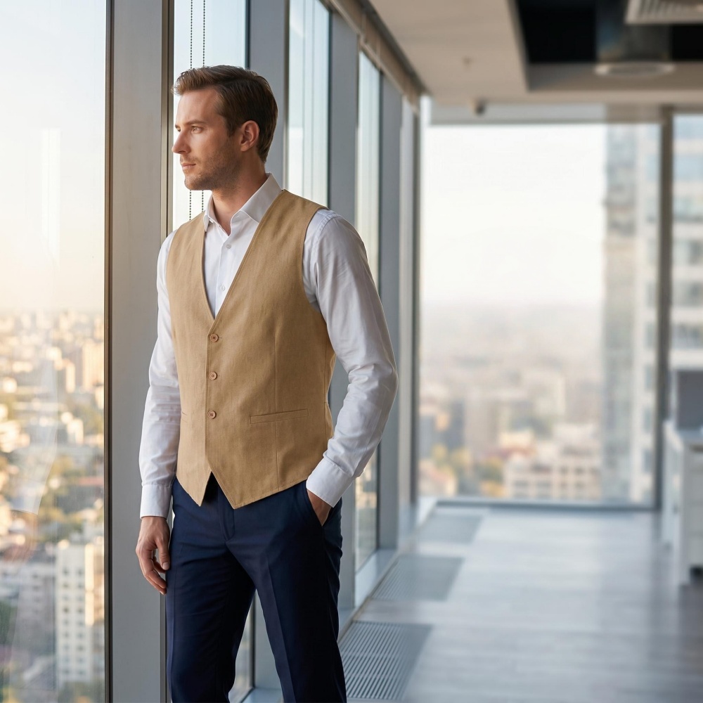Męska lniana kamizelka z dekol – Formal Vest Waistcoat recenzja i cena
