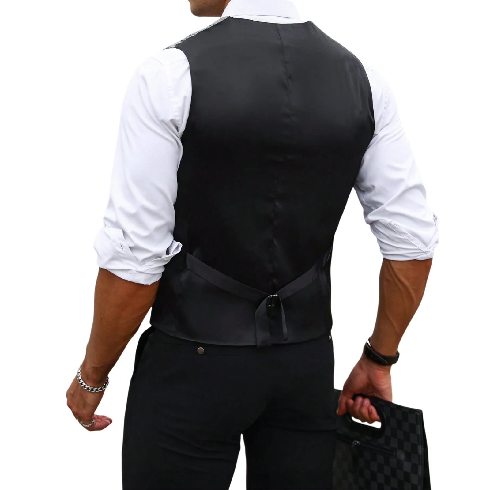 Męska szara kamizelka w kratę, – Formal Vest Waistcoat recenzja i cena